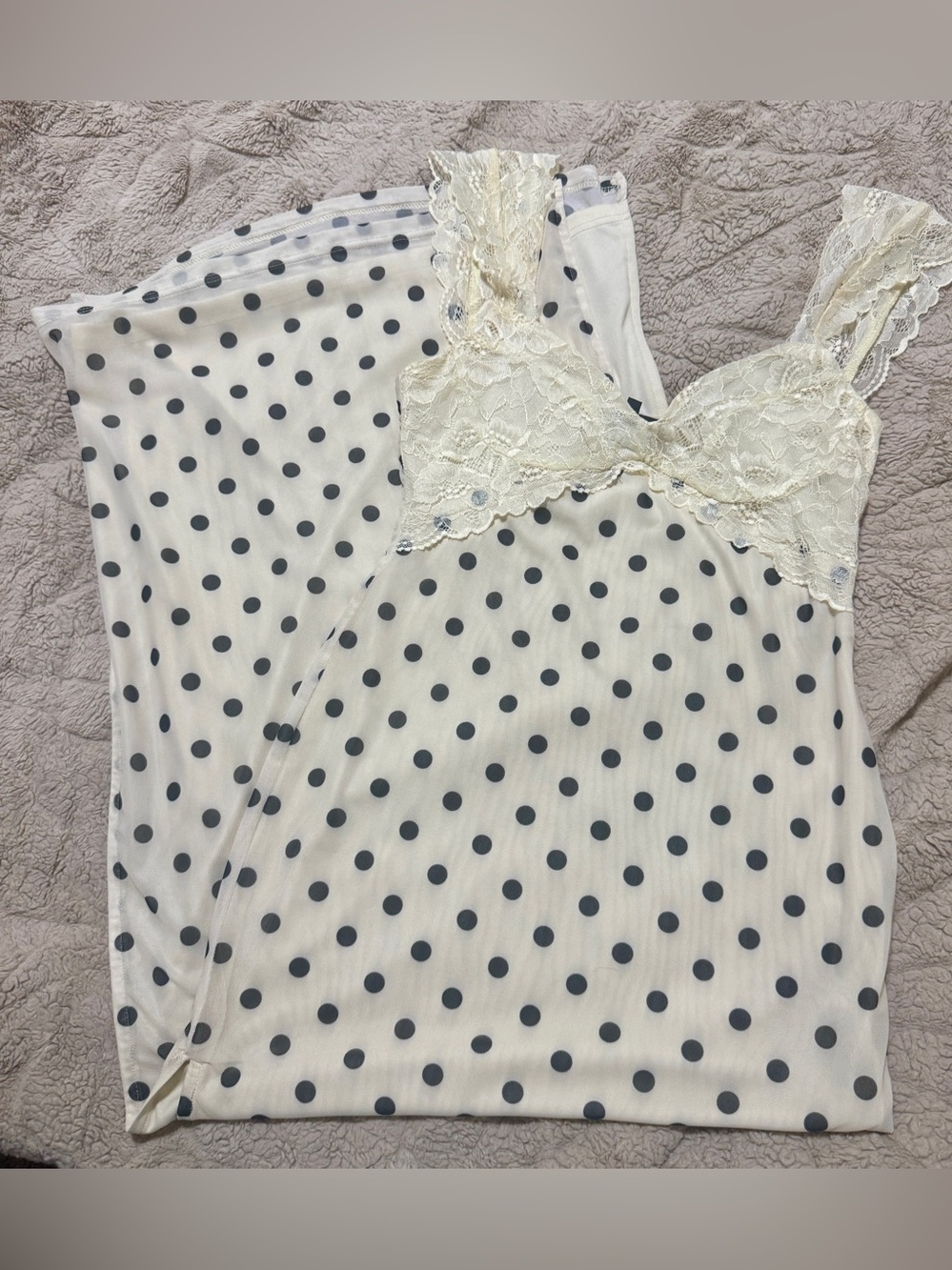 Vici Cream Lace Polka Dot Maxi Dress - Black Dots